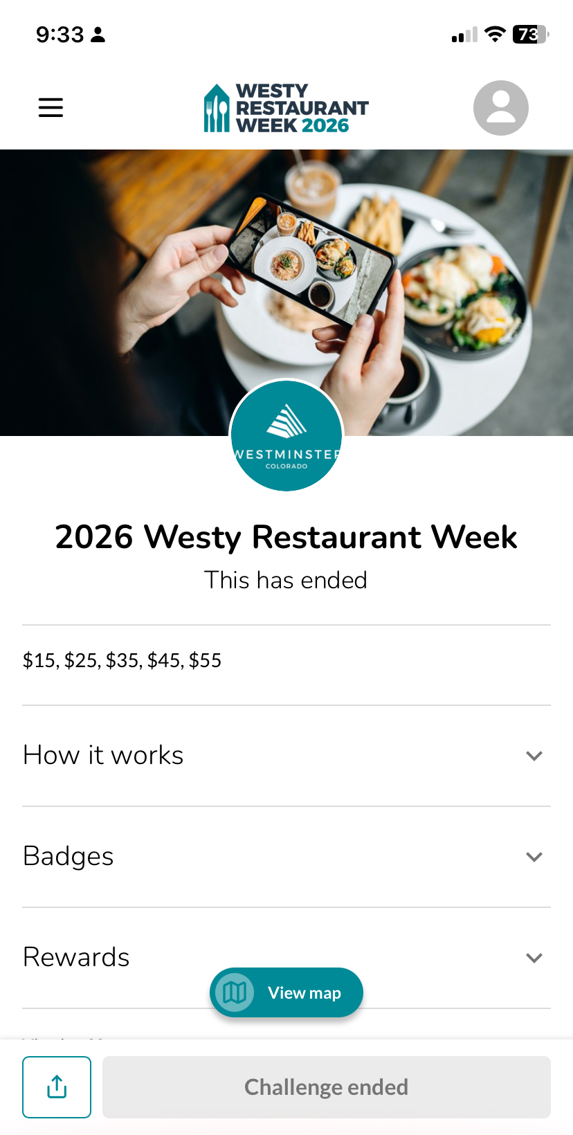 Westy Restaurant Week digital passport on mobile